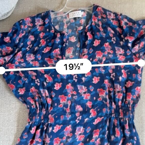 Tanya Taylor Heather Printed Silk w/ Cinch Waist in Storm Blue Top 4 NWOT - Picture 4 of 12